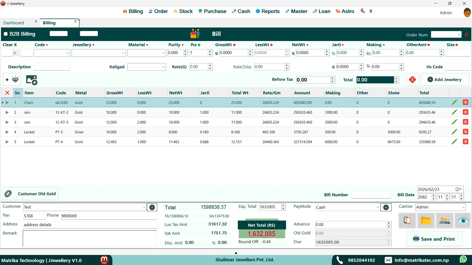 Billing & tax in J-Jewellery