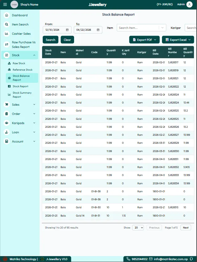 Stock & inventory in J-Jewellery